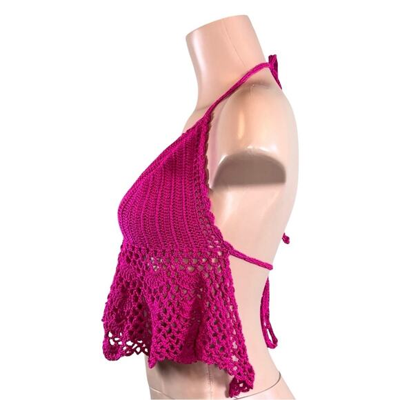 Crochet Halter Top in Vibrant Pink - Picture 3 of 11